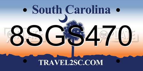 8SGS470 South Carolina License Plate