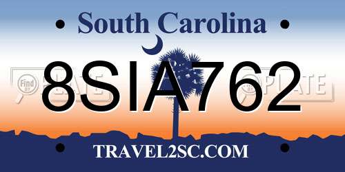 8SIA762 South Carolina License Plate