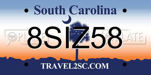 8SIZ58 South Carolina License Plate