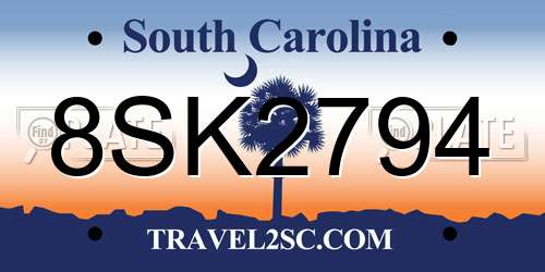 8SK2794 South Carolina License Plate