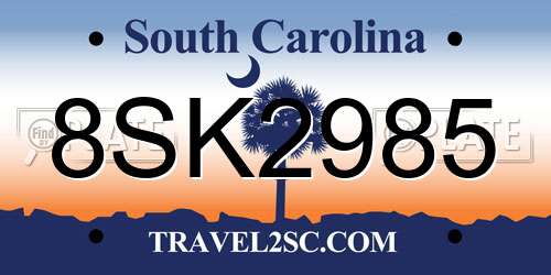 8SK2985 South Carolina License Plate