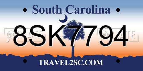 8SK7794 South Carolina License Plate