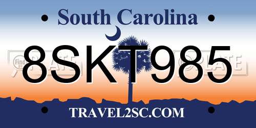 8SKT985 South Carolina License Plate