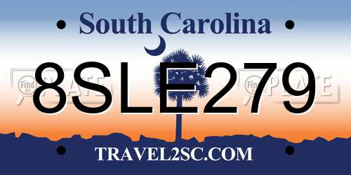 8SLE279 South Carolina License Plate