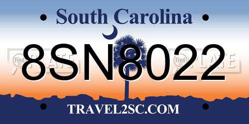 8SN8022 South Carolina License Plate