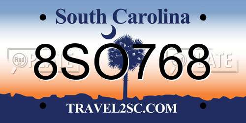 8SO768 South Carolina License Plate