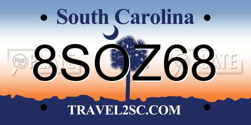 8SOZ68 South Carolina License Plate