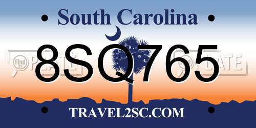 8SQ765 South Carolina License Plate