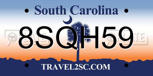 8SQH59 South Carolina License Plate