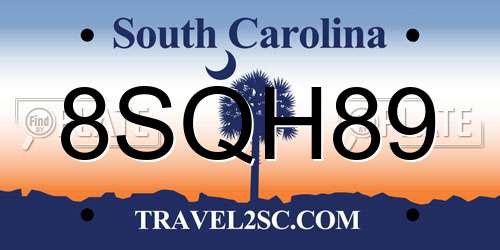 8SQH89 South Carolina License Plate