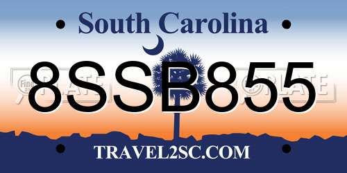 8SSB855 South Carolina License Plate