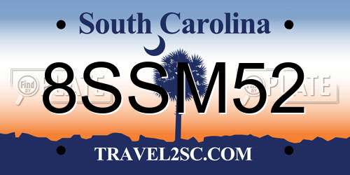 8SSM52 South Carolina License Plate