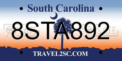 8STA892 South Carolina License Plate