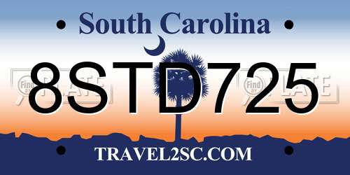 8STD725 South Carolina License Plate