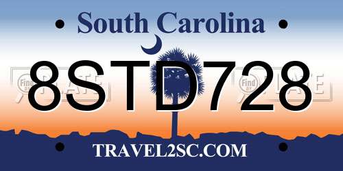 8STD728 South Carolina License Plate