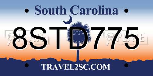 8STD775 South Carolina License Plate