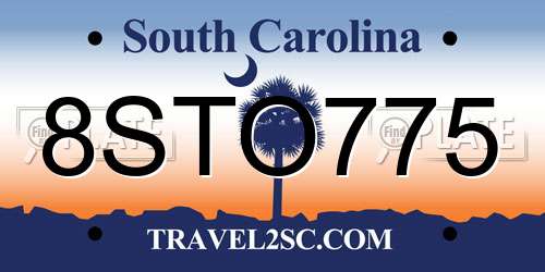 8STO775 South Carolina License Plate