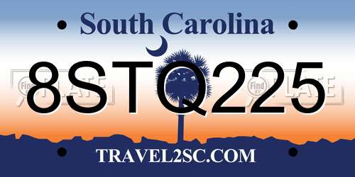 8STQ225 South Carolina License Plate