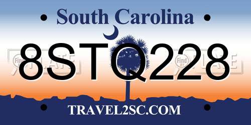 8STQ228 South Carolina License Plate