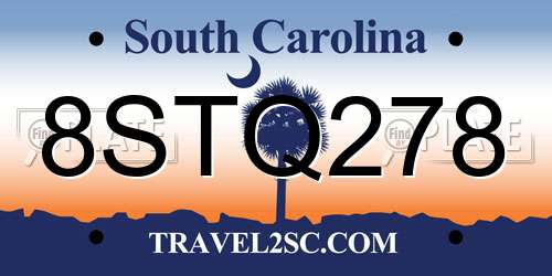 8STQ278 South Carolina License Plate