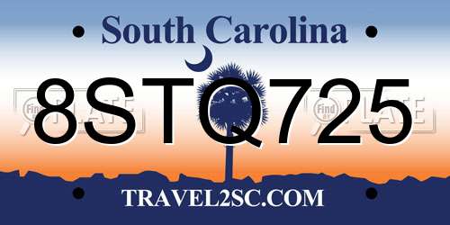 8STQ725 South Carolina License Plate