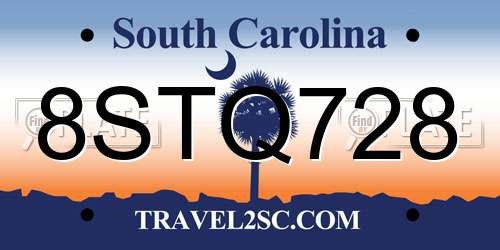 8STQ728 South Carolina License Plate