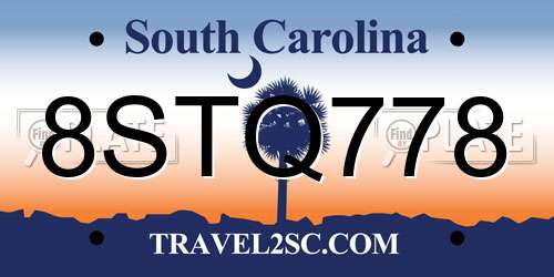 8STQ778 South Carolina License Plate