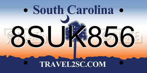 8SUK856 South Carolina License Plate
