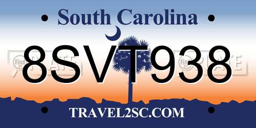 8SVT938 South Carolina License Plate
