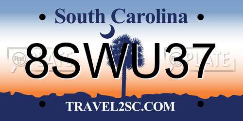 8SWU37 South Carolina License Plate