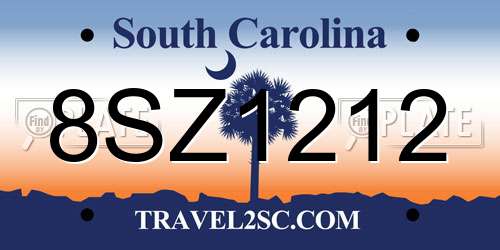 8SZ1212 South Carolina License Plate