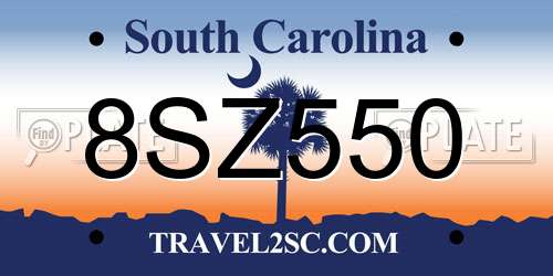 8SZ550 South Carolina License Plate