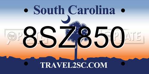 8SZ850 South Carolina License Plate