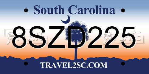 8SZD225 South Carolina License Plate