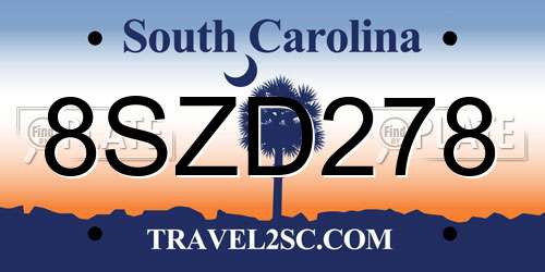 8SZD278 South Carolina License Plate