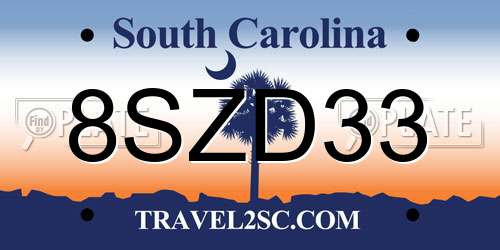 8SZD33 South Carolina License Plate