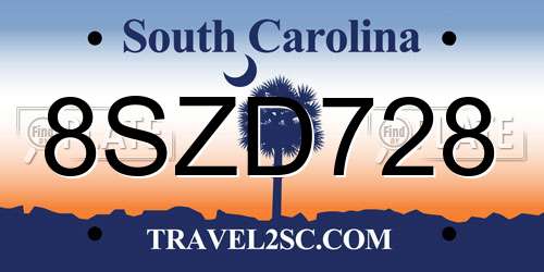 8SZD728 South Carolina License Plate