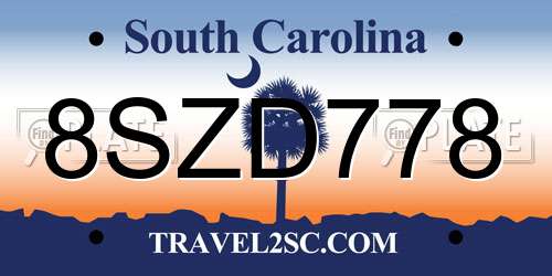8SZD778 South Carolina License Plate