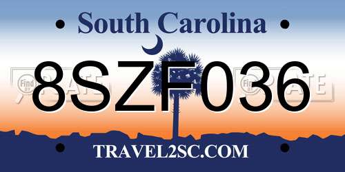 8SZF036 South Carolina License Plate