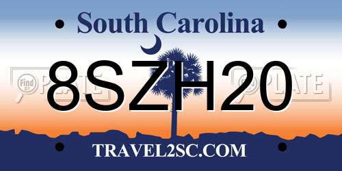 8SZH20 South Carolina License Plate