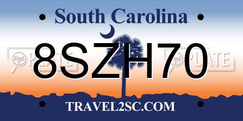 8SZH70 South Carolina License Plate