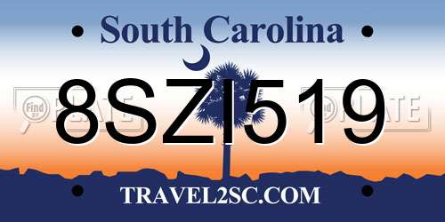 8SZI519 South Carolina License Plate