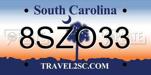 8SZO33 South Carolina License Plate