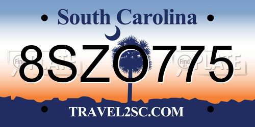 8SZO775 South Carolina License Plate
