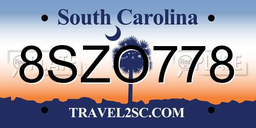 8SZO778 South Carolina License Plate