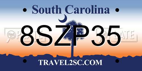 8SZP35 South Carolina License Plate