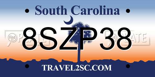 8SZP38 South Carolina License Plate