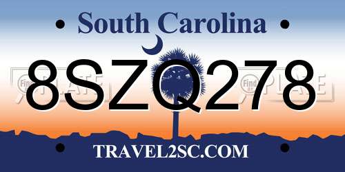 8SZQ278 South Carolina License Plate