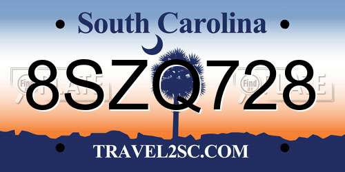 8SZQ728 South Carolina License Plate