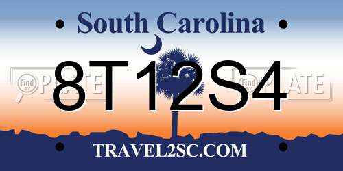 8T12S4 South Carolina License Plate